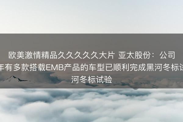 欧美激情精品久久久久久大片 亚太股份：公司今年有多款搭载EMB产品的车型已顺利完成黑河冬标试验