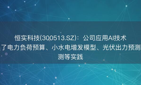 恒实科技(300513.SZ)：公司应用AI技术已开展了电力负荷预算、小水电增发模型、光伏出力预测等实践