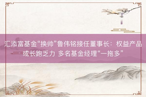汇添富基金“换帅”鲁伟铭接任董事长：权益产品或长跑乏力 多名基金经理“一拖多”