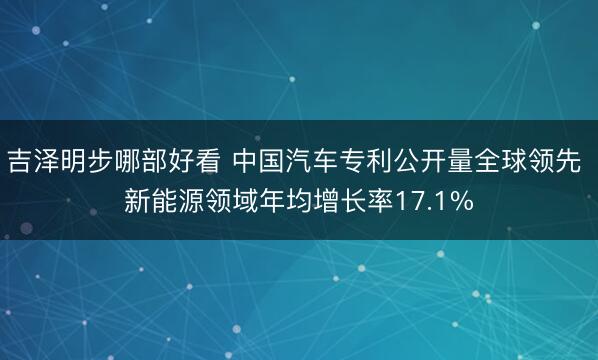 吉泽明步哪部好看 中国汽车专利公开量全球领先 新能源领域年均增长率17.1%