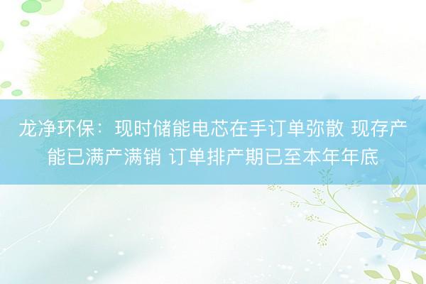 龙净环保：现时储能电芯在手订单弥散 现存产能已满产满销 订单排产期已至本年年底