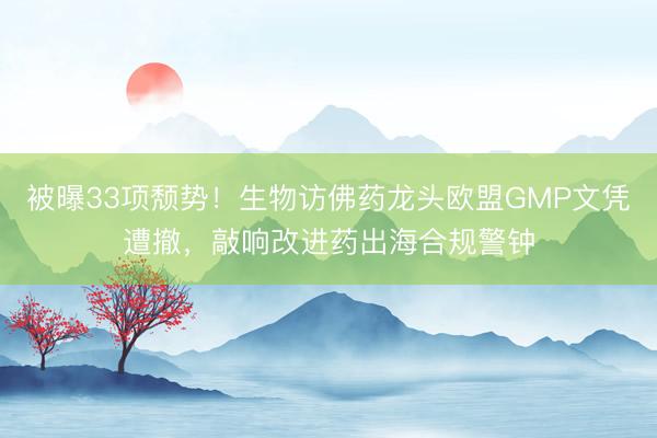 被曝33项颓势!生物访佛药龙头欧盟GMP文凭遭撤,敲响改进药出海合规警钟